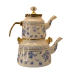 کتری قوری لعاب دار دو تکه طرح آبی و طلایی