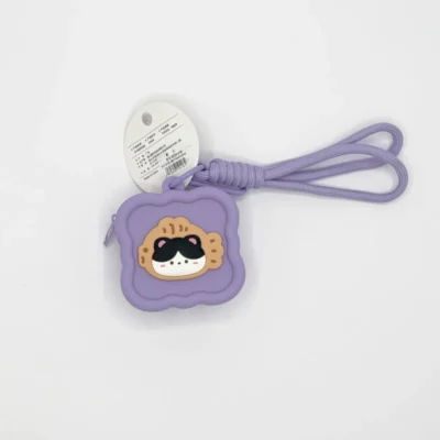 کیف هندزفری مدل سیلیکونی بنفش پاستیلی به همراه بند فانتزی