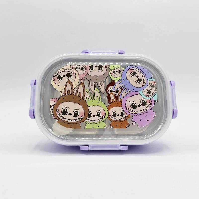 ظرف غذا بنفش 2 تکه لبوبو لانچ باکس ظرف ناهار استیل لبوبو Labubu بنفش